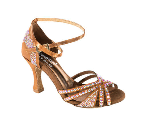 Die Tanzschuhe Lidmag 743/L3 in RASO TAN STRASS verfügen über Strass-Riemen, einen Absatz und einen Knöchelriemen.